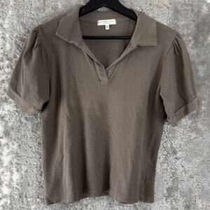 Truly Madly Deeply Size S Casual V Neck Top Brown Short Sleeve Pullover